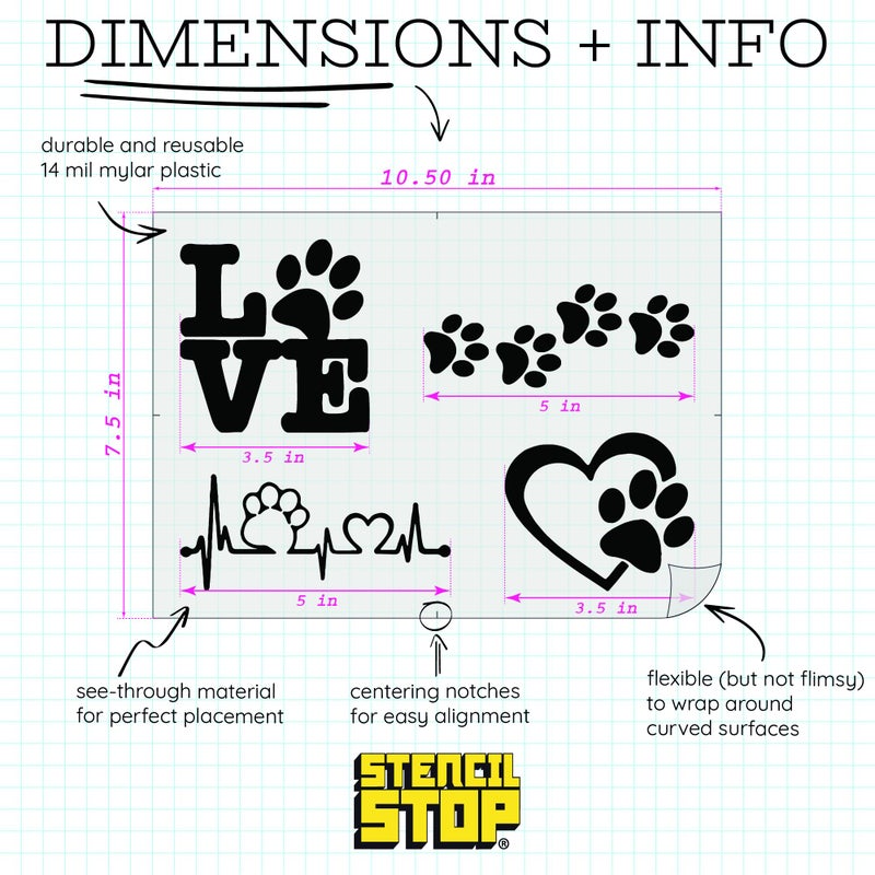 Stencil Stop Pet Love Stencil - for Home Decor, Wood, DIY Projects, Dogs, Cats - 14 Mil Mylar Plastic [10 x 7.4 Inches] - Image 2